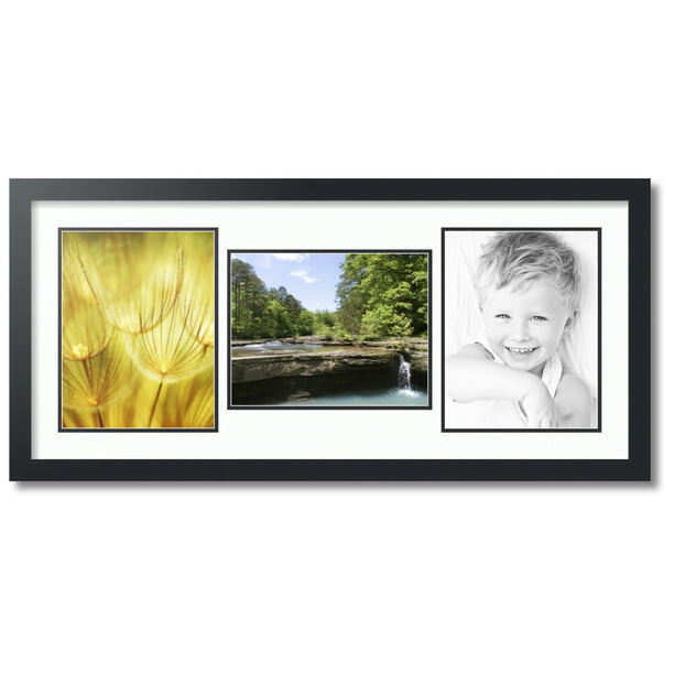 ArtToFrames Collage Photo Frame Double Mat with 3-8.5x11 Openings with Satin Black Frame and Off White mat. 
